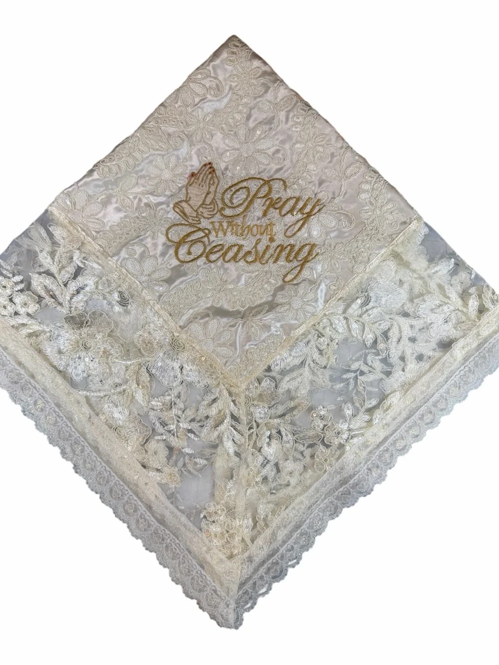 Elegant Handmade Embroidered Ivory Sequin Church Lap Scarf Ivory Sequin Lace